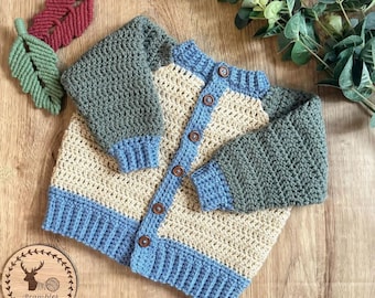 Oak Cardigan Crochet Pattern: Raglan Kids Cardigan (PDF Download)