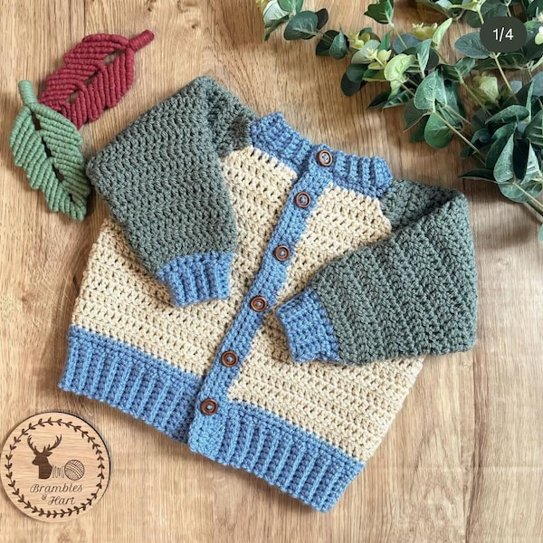 Oak Cardigan, Crochet Cardigan Pattern, Crochet Kids Cardigan, Children's Clothing Pattern, Kids Cardigan, Beginner Crochet, PDF Download