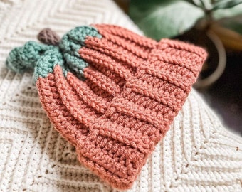 Pumpkin Beanie Crochet Pattern: Ribbed Unisex Hat (PDF DOWNLOAD)
