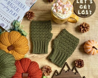 Crochet Fingerless Gloves Pattern: Elm Mitts, 5 Sizes (PDF Download)