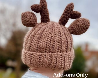 Reindeer Hat Add-Ons ONLY Crochet Pattern: Antlers, Ears, Nose (PDF Download)