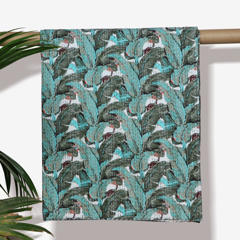 Kantha Coverlet BedCover Banana Leaf Indian Printed king Size Kantha Bedspread Kantha Quilt Kantha Blanket Kantha Throw Cotton Bedspread