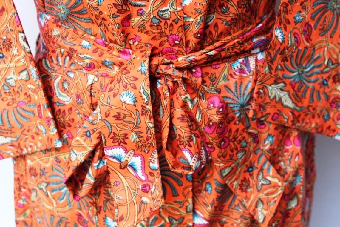 Long Cotton Kimono Handmade floral print Cover up Bath Etsy