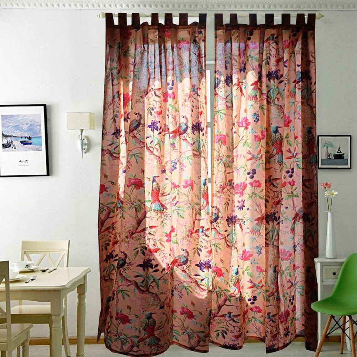 Bohemian curtainIndian boho decor bird print beach curtains Etsy