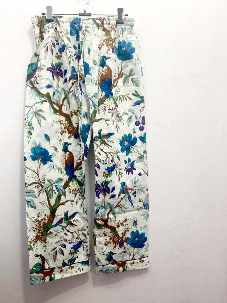 Cotton Pajamas Matching Pyjama Set FULL LENGTH bird Print white Colour Pajama SET Bridesmaid Pajamas Bridal Party Pajamas Bride Pajamas