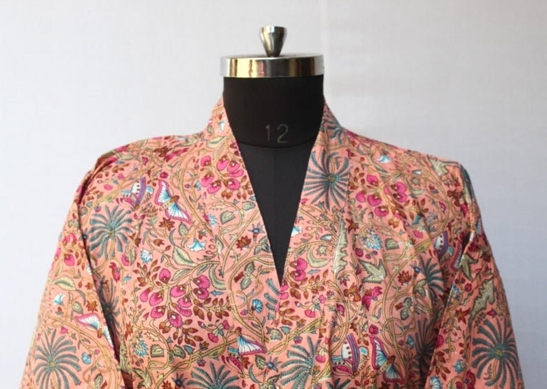 Long Cotton Kimono Handmade floral print Cover up Bath | Etsy