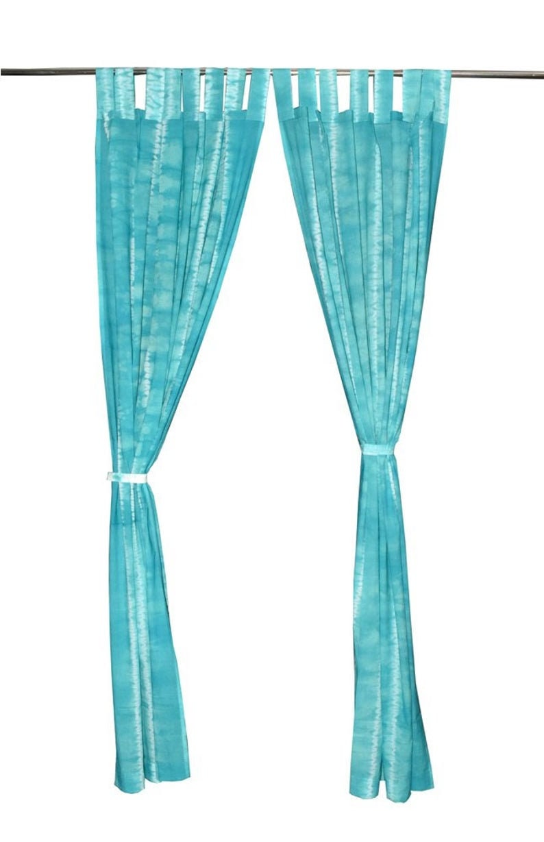 Tie Dye Curtains Turquoise Blue Bohemian Curtain Sheer Etsy