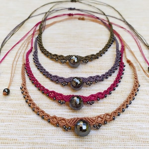 Hematite Choker/Macrame Choker Necklace/Casual Necklace/Boho Necklace/Hippie Choker/Woven choker necklace/Macrame Jewelry/Bohemian Choker