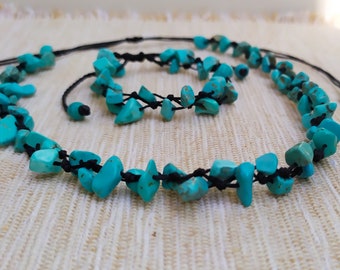 Simple Turquoise Necklace/Hippie Necklace/Bracelet Turquoise/Turquoise Jewelry/Tribal Macrame Necklace/Boho Choker Necklace/Hippie Jewelry