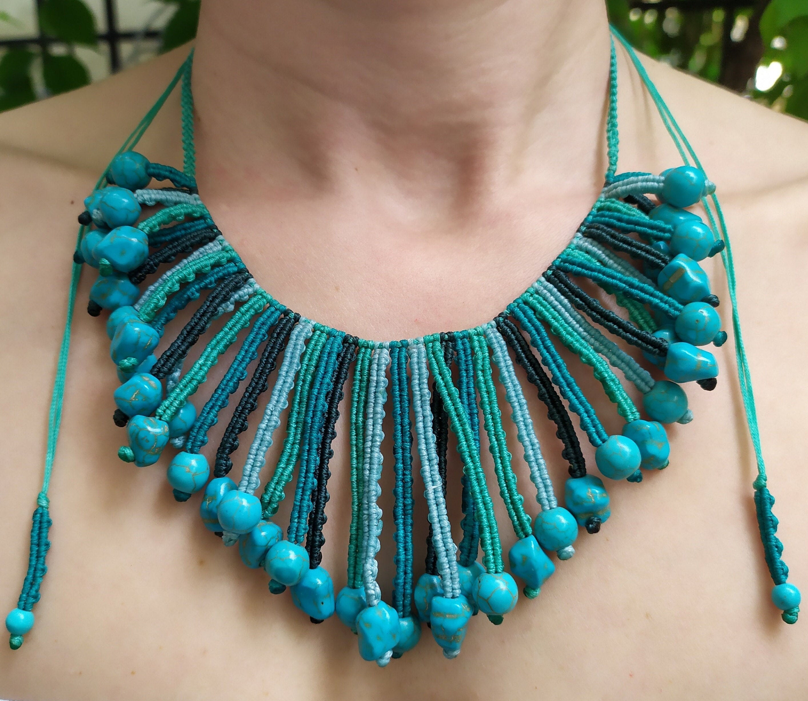 Macrame Jewelry Set/adjustable Macrame Necklace/turquoise - Etsy