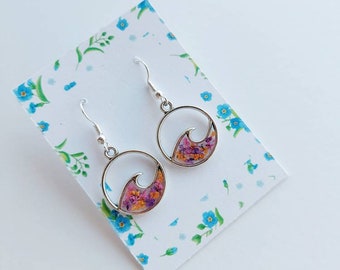 Colourful Wave Dangle Earrings Made With Real Pressed Flowers