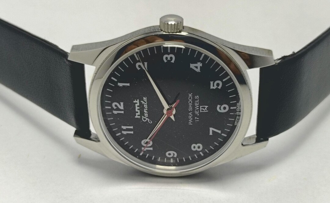 HMT Janata Hand Winding Watch: Black Dial, English Numerals