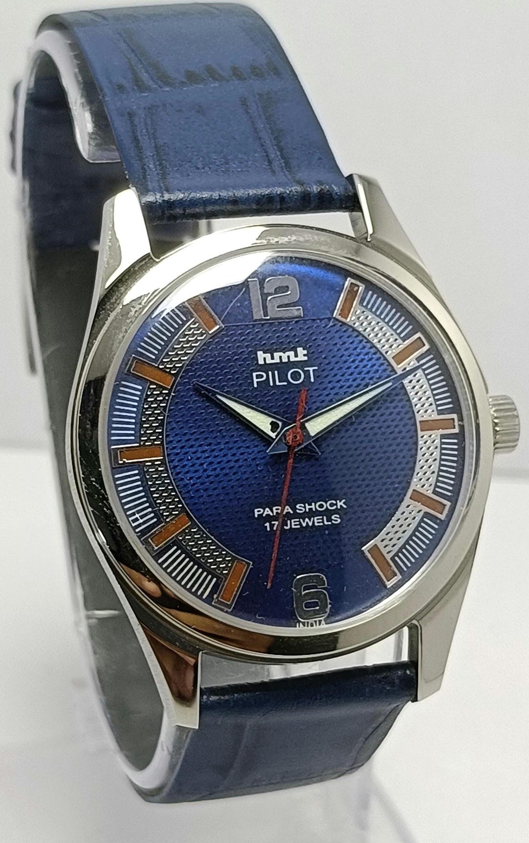 HMT Pilot Men's Watch: Blue Dial, 17 Jewels, Hand Winding