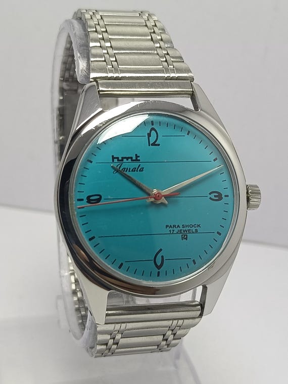 HMT Janata Blue Face Hand Winding 17 Jewels Wrist Watch New