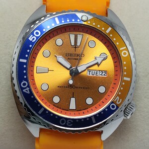 Refurbished Seiko Turtle Orange Dial Luminous Indices Day&Date Automatic Japan Made 6309 Wrist Watch For Men's In Working Condition