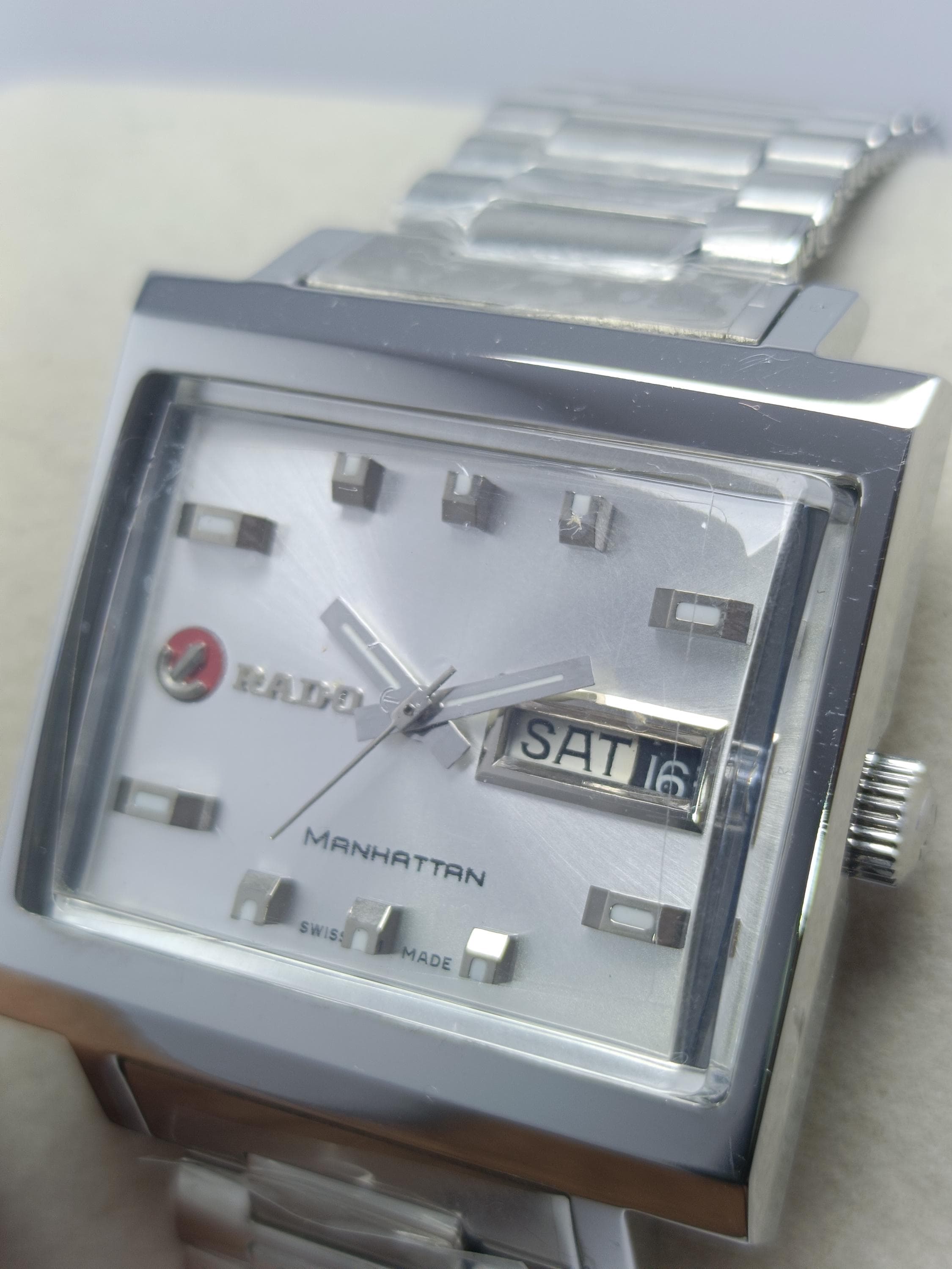 ラドー　マンハッタン　腕時計　メンズ　ビンテージ　銀 ラドー RADO マンハッタン シルバー文字盤 デイデイト 希少品