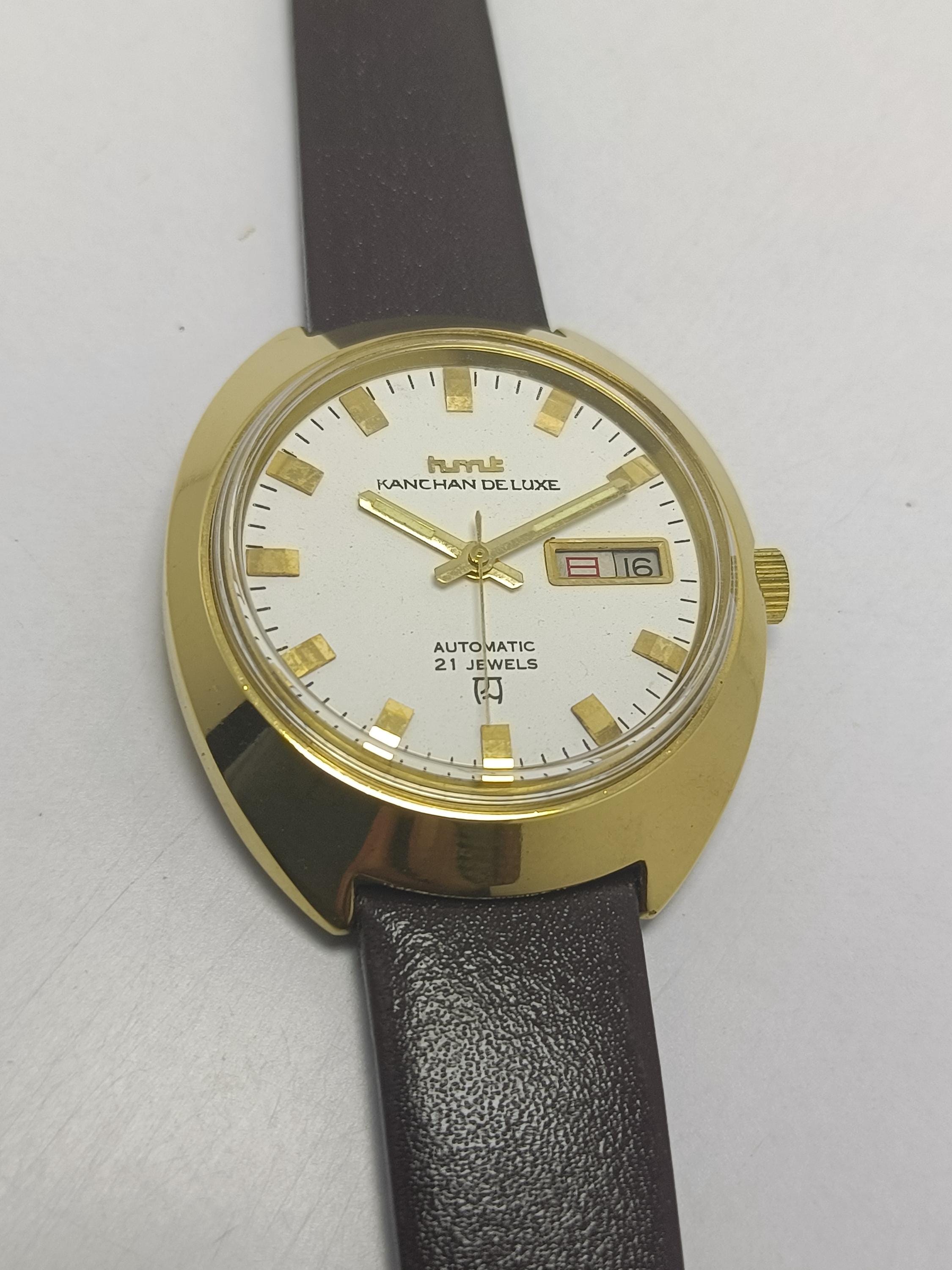 HMT KANCHAN Deluxe White Dial Day Date Automatic Wrist Watch For Men s In Working Condition
