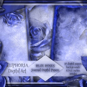 BLUE ROSES Printable Journal Papers Blue Vintage Old Style Floral ...