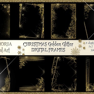 GOLD Glitter CHRISTMAS cornici digitali sovrappone sfondi scrapbook scintillante glitter stampe PNG 5'x7' decoupage 300dpi download istantaneo
