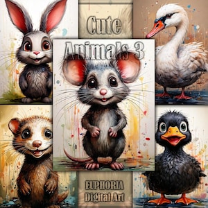 Cute Animals Papers 3 | Animals Wall art | Baby animals digital papers | watercolour digital print | kids room decoration | whimsical papers