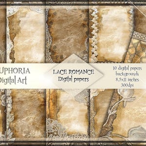 LACE ROMANCE printable scrapbooking journal digital papers vintage old style decorative paper pack junk journal lace paper instant download