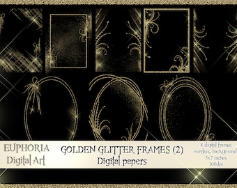 Gouden glitterlijsten: 5 x 7 afdrukbare plakboekoverlays (digitale download)