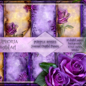 Purple Digital Paper, Floral Scrapbook Paper Pack, Rose Digital Download,  Scrapbooking, Purple Roses Collage Sheet INSTANT DOWNLOAD 2734 2 