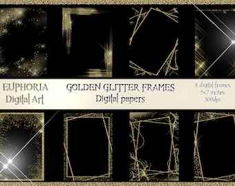 Gold Glitter Frames, Scrapbook Overlays, 5x7 (Digital Download)