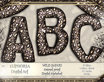 WILD SAFARI Animal print digital alphabet collection letters bundle png cards scrapbooking decoupage journal pages 300 dpi instant download