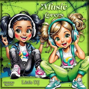 MUSIK-Liebhaber-Clipart, Little DJ-Clipart, PNG, sofortiger Download, Scrapbooking, Journalpapier, Musik-Digitalpaket, Kinder-Clipart, Papierhandwerk