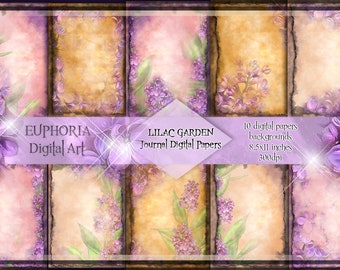 LILAC GARDEN printable journal papers purple vintage old style scrapbooking decorative paper pack junk journal lace paper instant download