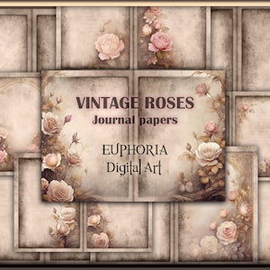 Vintage Roses junk journal kit | shabby digital prints | digital papers | Watercolour Vintage backgrounds | Junk journal pages | journal kit