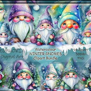 WATERCOLOUR WINTER GNOMES Digital Clipart png festive gnomes Christmas clipart instant download journal kit scrapbooking winter clipart