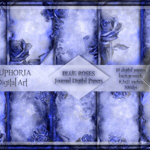 BLUE ROSES Printable Journal Papers Blue Vintage Old Style Floral ...