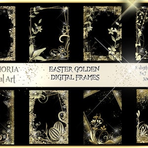 GOLD Glitter EASTER digital frames overlays backgrounds scrapbook sparkle glitter clipart PNG 5'x7' decoupage 300dpi instant download