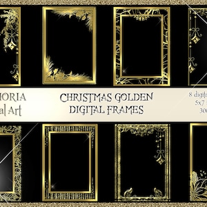 GOLD CHRISTMAS digitale frames overlays achtergronden scrapbook schittering bruiloft prints glitter PNG 5 'x7' decoupage 300dpi instant download