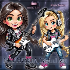 Little Rock Star Clipart Bundle, Kinder Musik PNG, Scrapbooking, Musik digitales Bundle, Musik Clipart, Kinder Clipart, Papiermodell, DJ Clipart