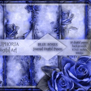 BLUE ROSES printable journal papers blue vintage old style floral scrapbooking decorative paper pack junk journal paper instant download