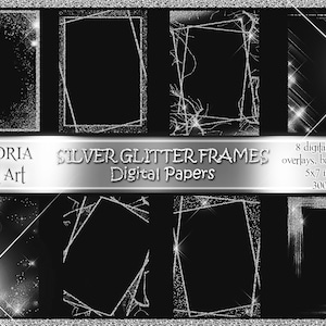 ZILVEREN GLITTER digitale frames overlays achtergronden zilveren schittering elegante glitter folie randafdrukken PNG 5'x7' instant download 300dpi