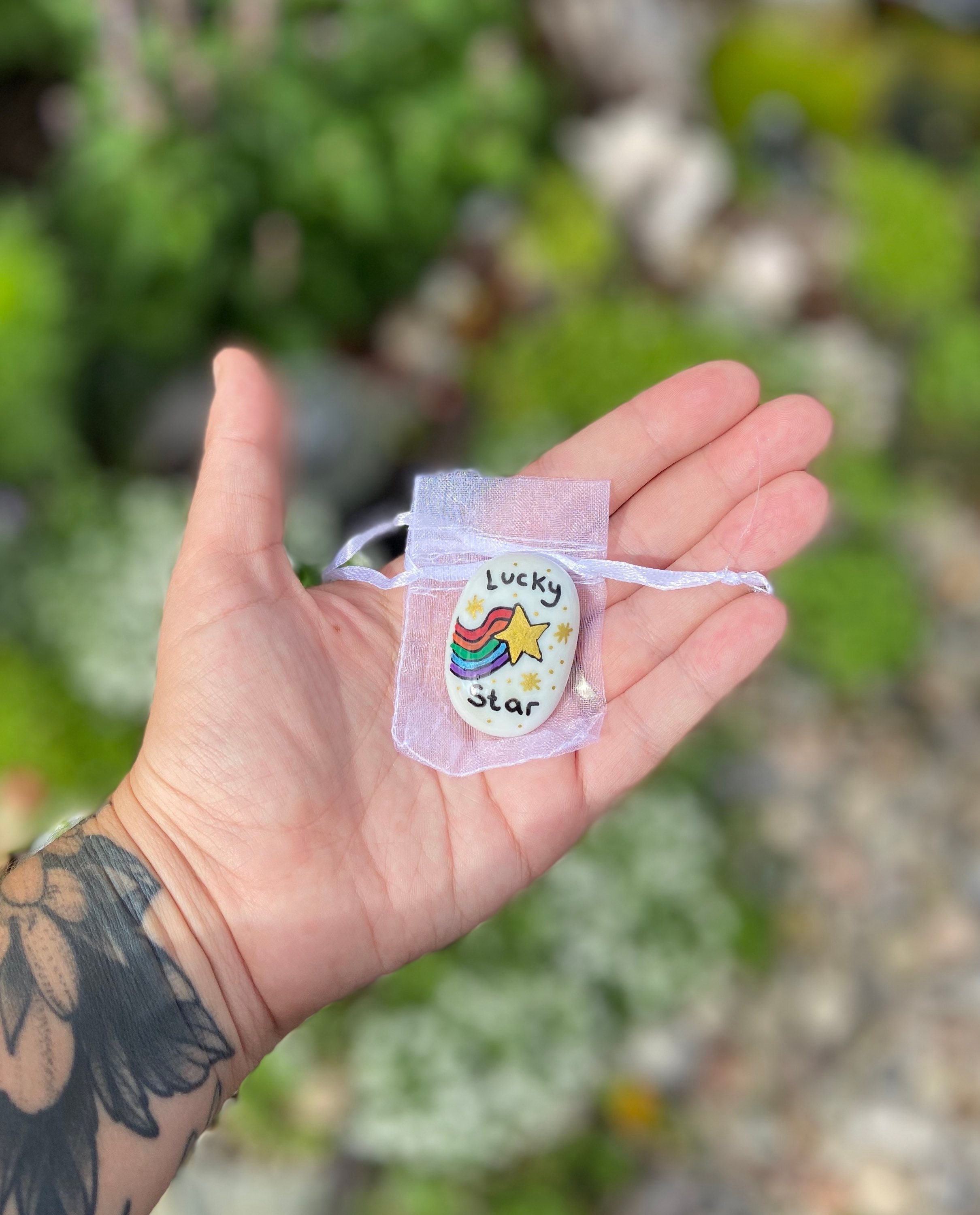 Lucky pocket hug pebble / stone painted rock Gift Luck Etsy