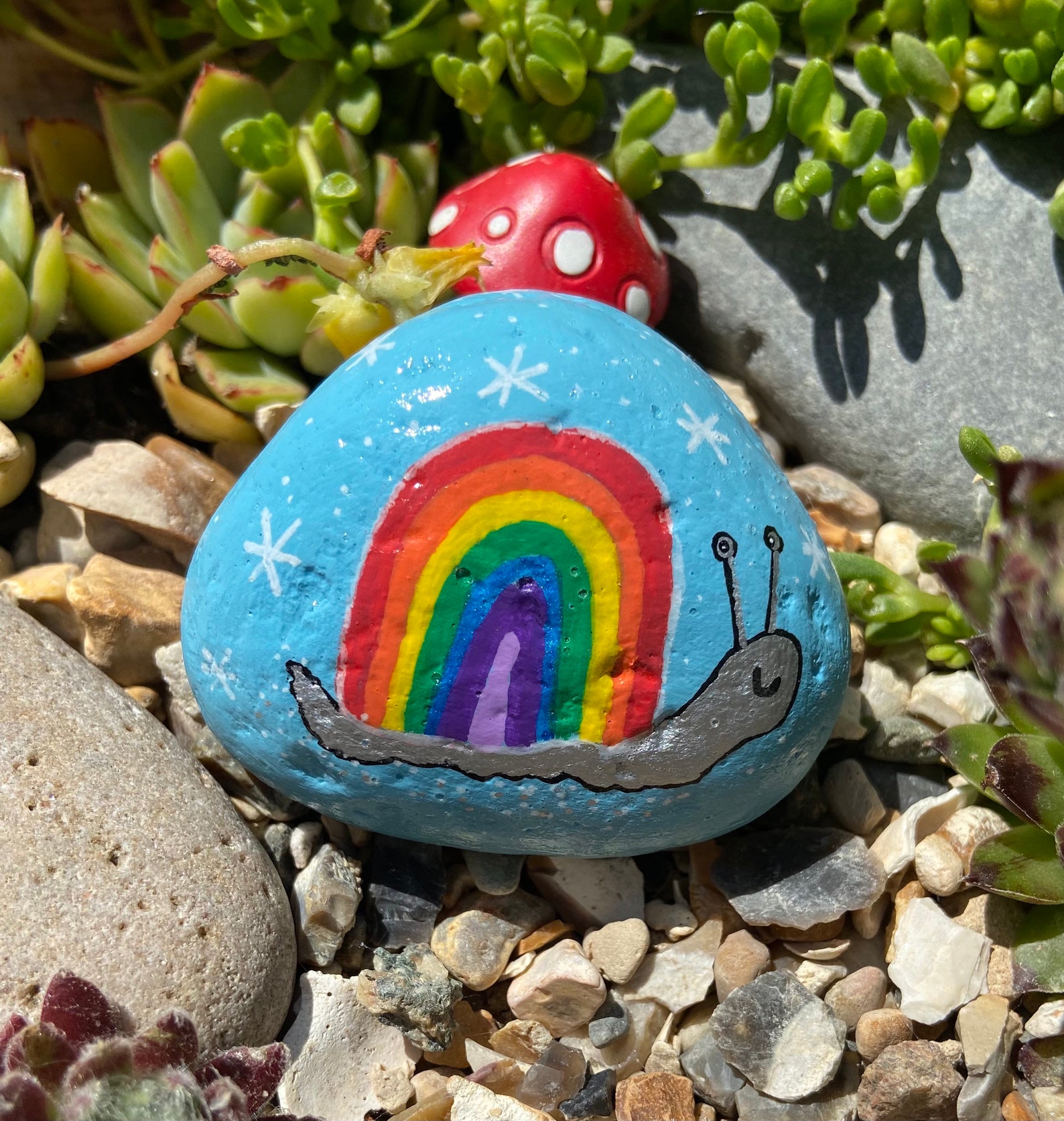 Happy Snail painted rock / stone Rainbow Gift Rock Etsy