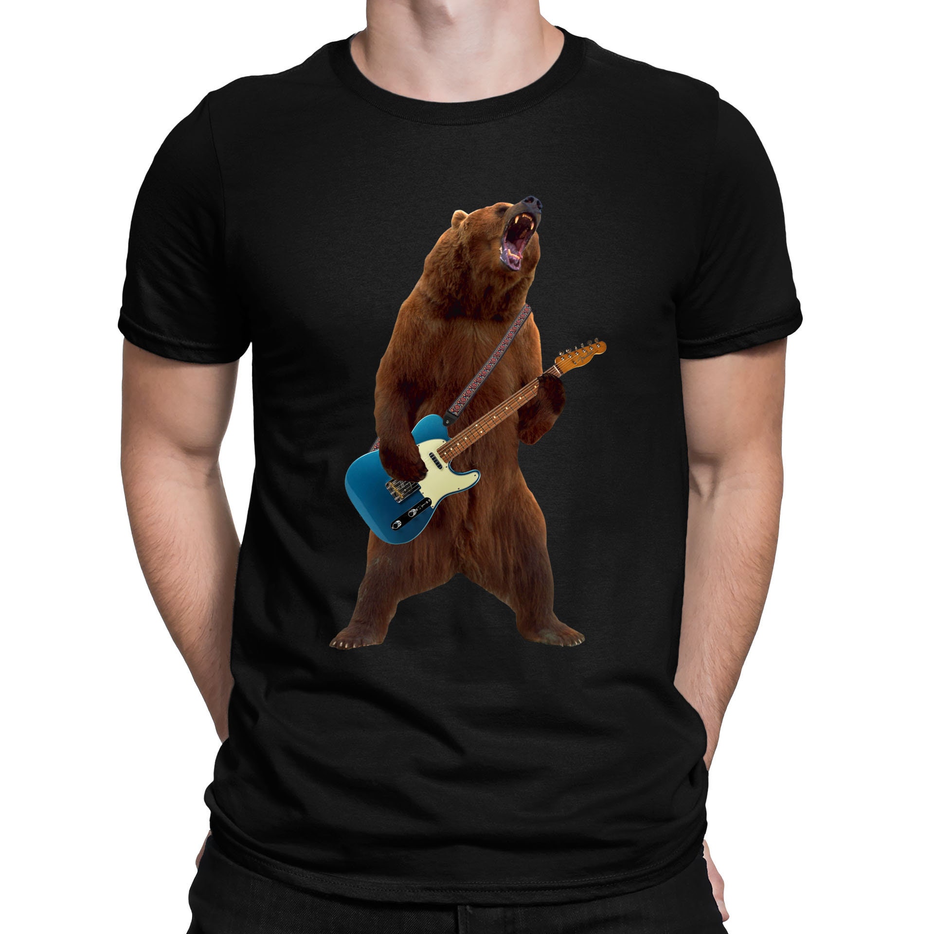 Discover Grizzly Bear Playing Guitar Rock Music Funny T-Shirt