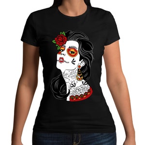 Maglietta messicana Muertos Lady Day of The Dead - Taglie uomo donna e bambino