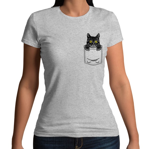 Kitten Cat In Printed Pocket Funny Cute Pet T-Shirt - Mens Womens and Kids Sizes