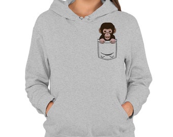 Chimp In Printed Pocket Funny Cute Monkey Unisex Hoodie