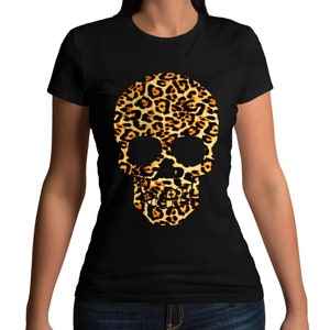 Leopard Print Patterned Skull T-Shirt - Mens Womens and Kids Sizes