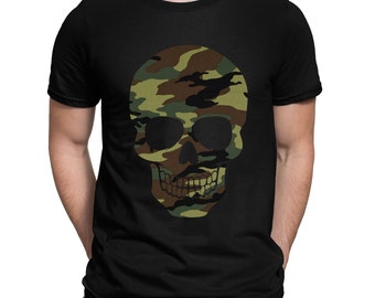 Forest Camo Camouflage Skull T-Shirt - Mens Womens and Kids Sizes