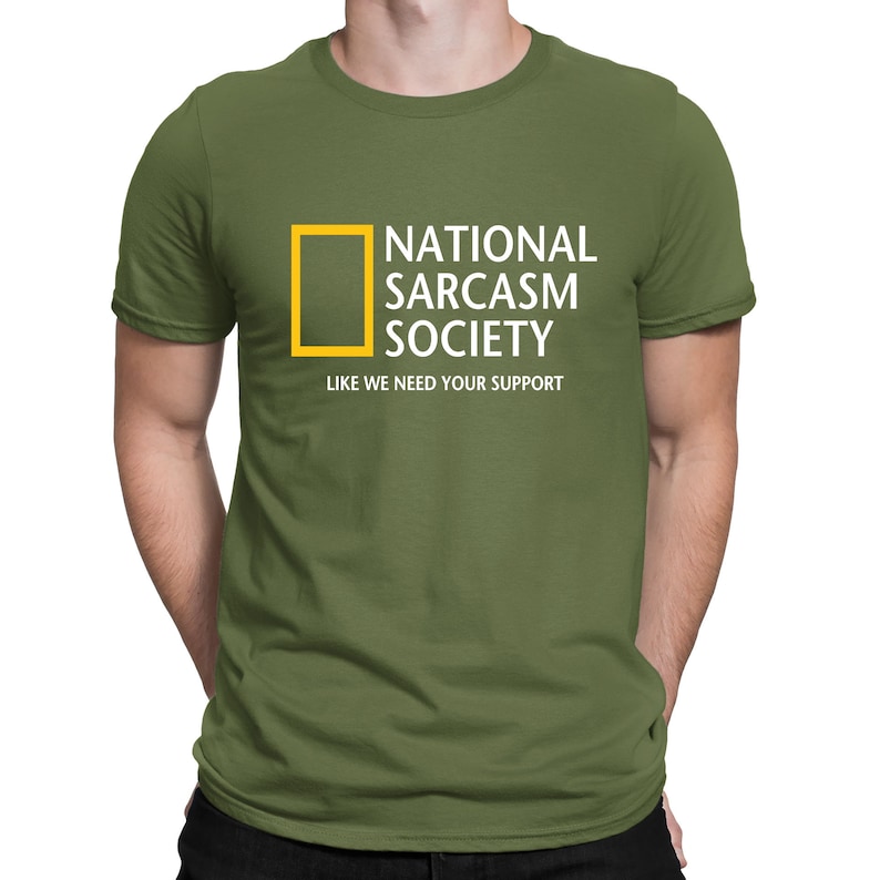 National Sarcasm Society Geographic Parody Funny T-Shirt Mens Womens and Kids Sizes Khaki