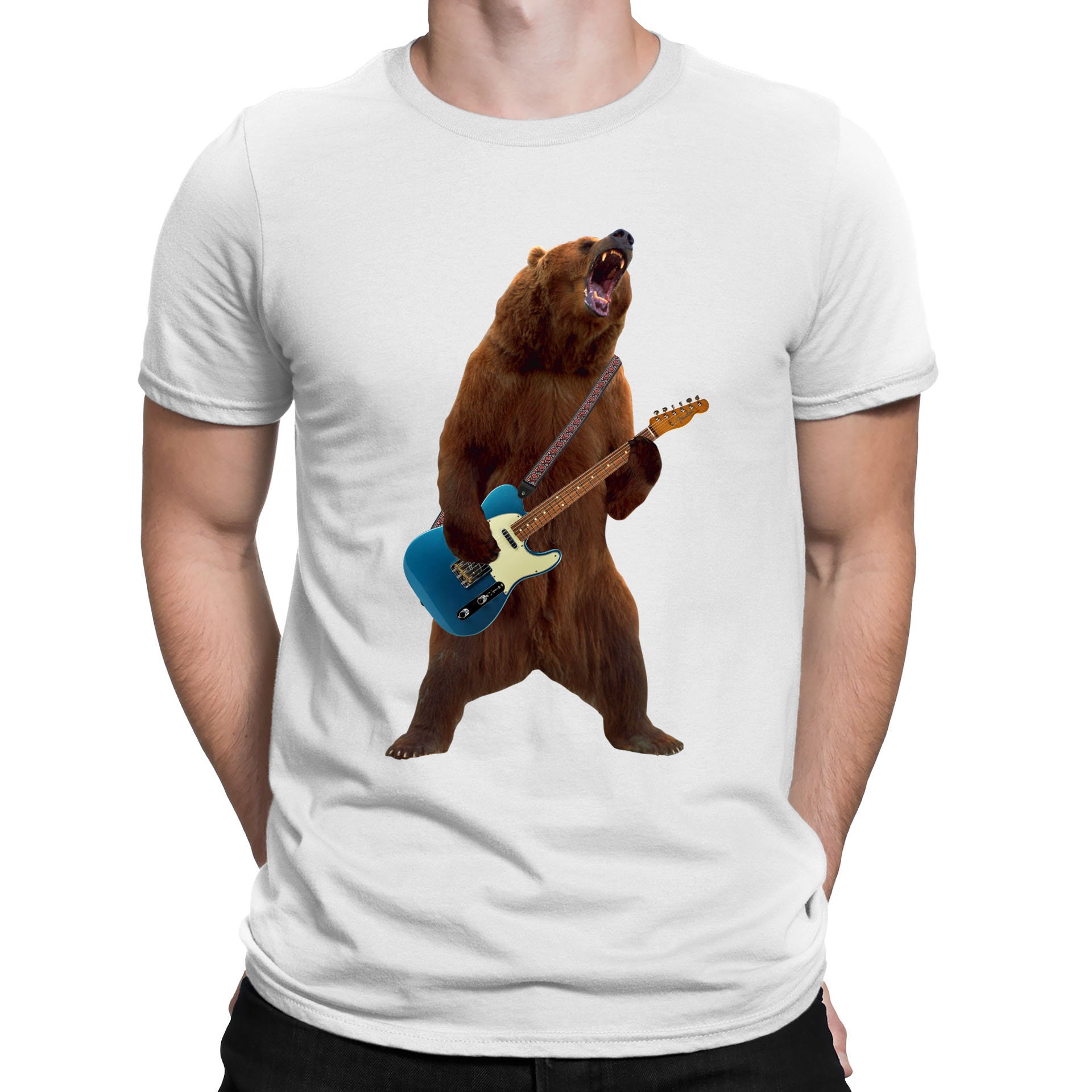 Discover Grizzly Bear Playing Guitar Rock Music Funny T-Shirt