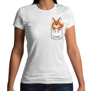 Fox In Printed Pocket Cute Funny T-Shirt - Mens Womens and Kids Sizes